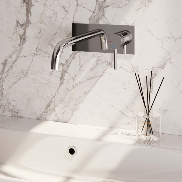 BRAUER Chrome Carving inbouw wastafelmengkraan met gebogen uitloop en afdekplaat model A1 chroom 5-CE-004-B6
