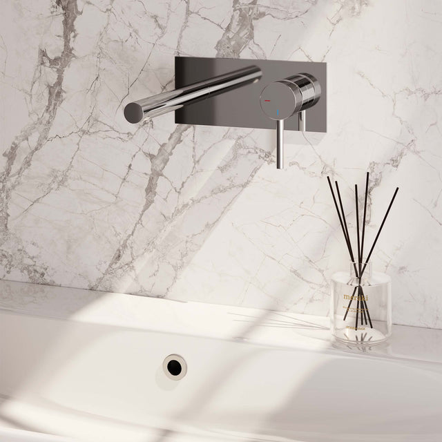 BRAUER Chrome Carving inbouw wastafelmengkraan met rechte uitloop en afdekplaat model A1 chroom 5-CE-004-S6