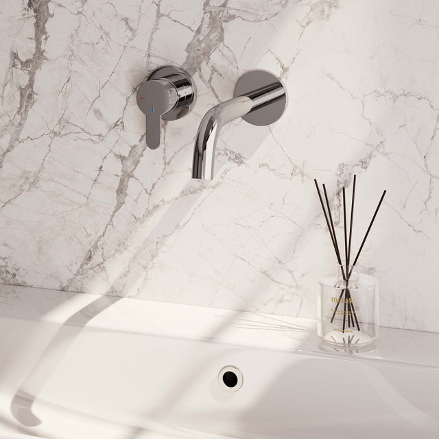 BRAUER Chrome Edition inbouw wastafelmengkraan met gebogen uitloop en rozetten model D2 chroom