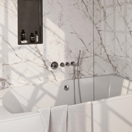 BRAUER Chrome Carving thermostatische inbouw badkraan SET 01 met badvulcombinatie en staaf handdouche en doucheslang en wandaansluitbocht chroom