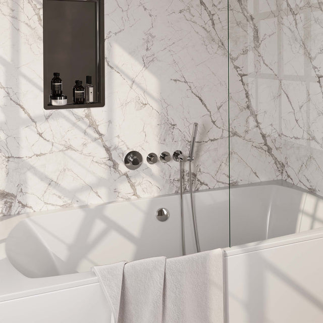 BRAUER Chrome Carving thermostatische inbouw badkraan SET 01 met badvulcombinatie en staaf handdouche en doucheslang en wandaansluitbocht chroom