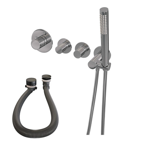 BRAUER Chrome Carving thermostatische inbouw badkraan SET 01 met badvulcombinatie en staaf handdouche en doucheslang en wandaansluitbocht chroom