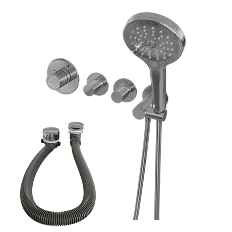 BRAUER Chrome Carving thermostatische inbouw badkraan SET 02 met badvulcombinatie en 3-standen handdouche en doucheslang en wandaansluitbocht chroom