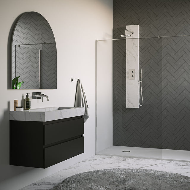 BRAUER Chrome Edition thermostatisch douchepaneel 2-weg omstelling calacatta gold SET 01 met 20 cm douchekop en gebogen muurarm en staaf handdouche en wandaansluitbocht en doucheslang chroom