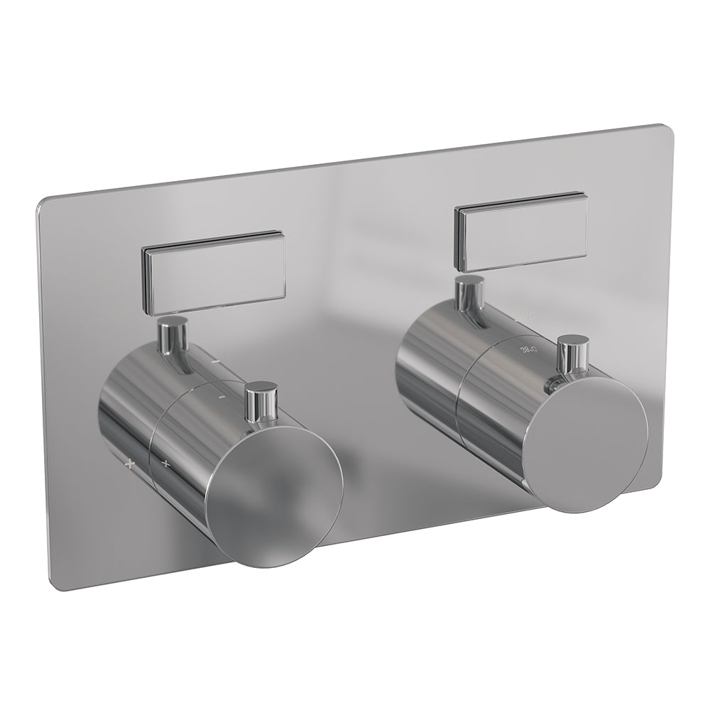BRAUER Chrome Edition thermostatische inbouw regendouche met drukknoppen SET 50 met 30 cm douchekop en rechte muurarm en staaf handdouche en doucheslang en wandaansluitbocht chroom