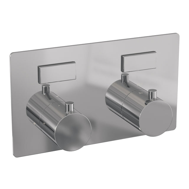 BRAUER Chrome Edition thermostatische inbouw regendouche met drukknoppen SET 55 met 20 cm douchekop en rechte muurarm en 3-standen handdouche en doucheslang en wandaansluitbocht chroom