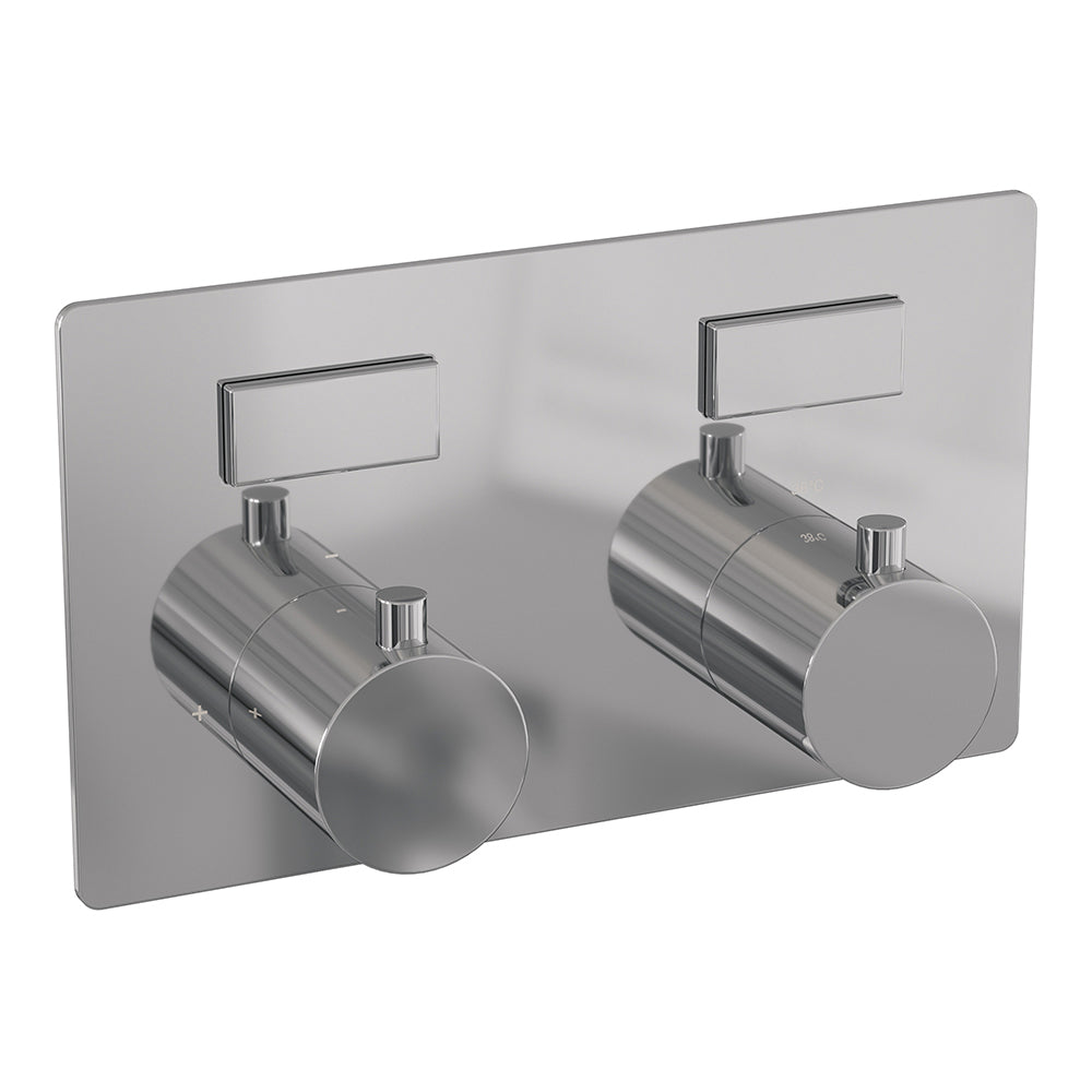 BRAUER Chrome Edition thermostatische inbouw regendouche met drukknoppen SET 58 met 30 cm douchekop en gebogen muurarm en 3-standen handdouche en doucheslang en wandaansluitbocht chroom