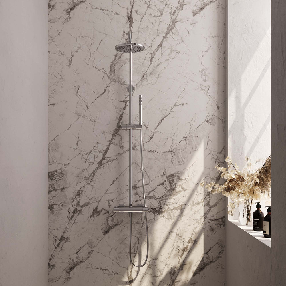 BRAUER Chrome Carving opbouw thermostatische regendouche SET 01 met 20 cm hoofddouche en staaf handdouche en doucheslang chroom