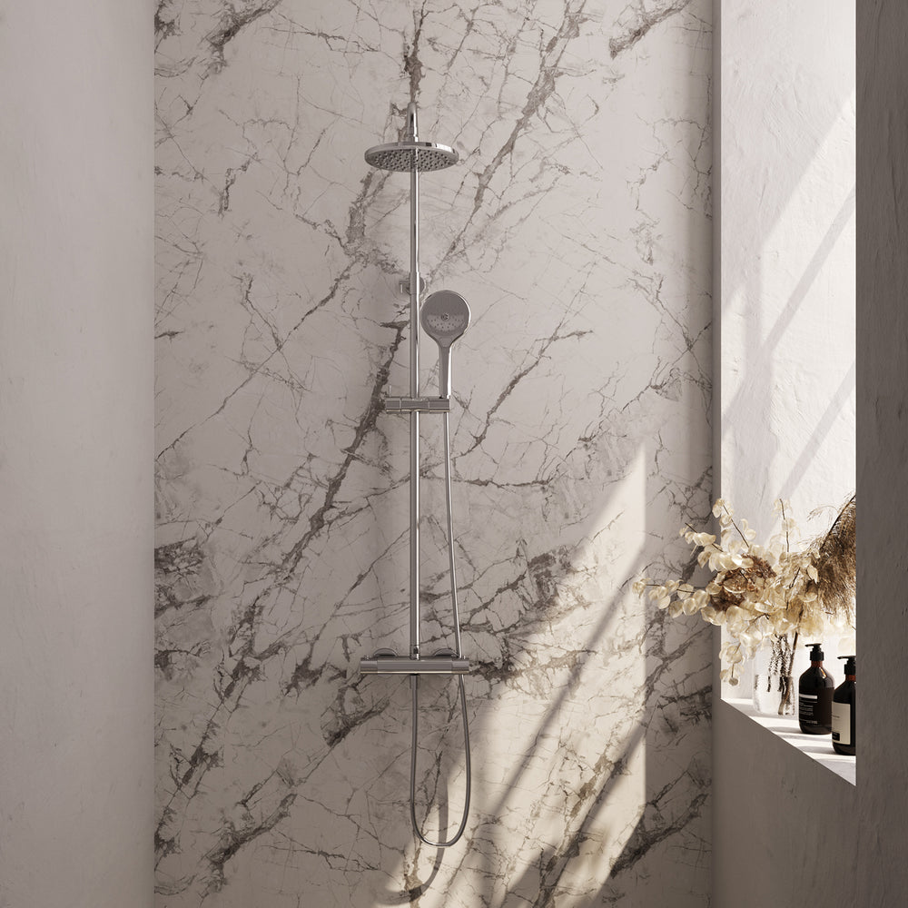 BRAUER Chrome Carving opbouw thermostatische regendouche SET 02 met 20 cm hoofddouche en 3-standen handdouche en doucheslang chroom