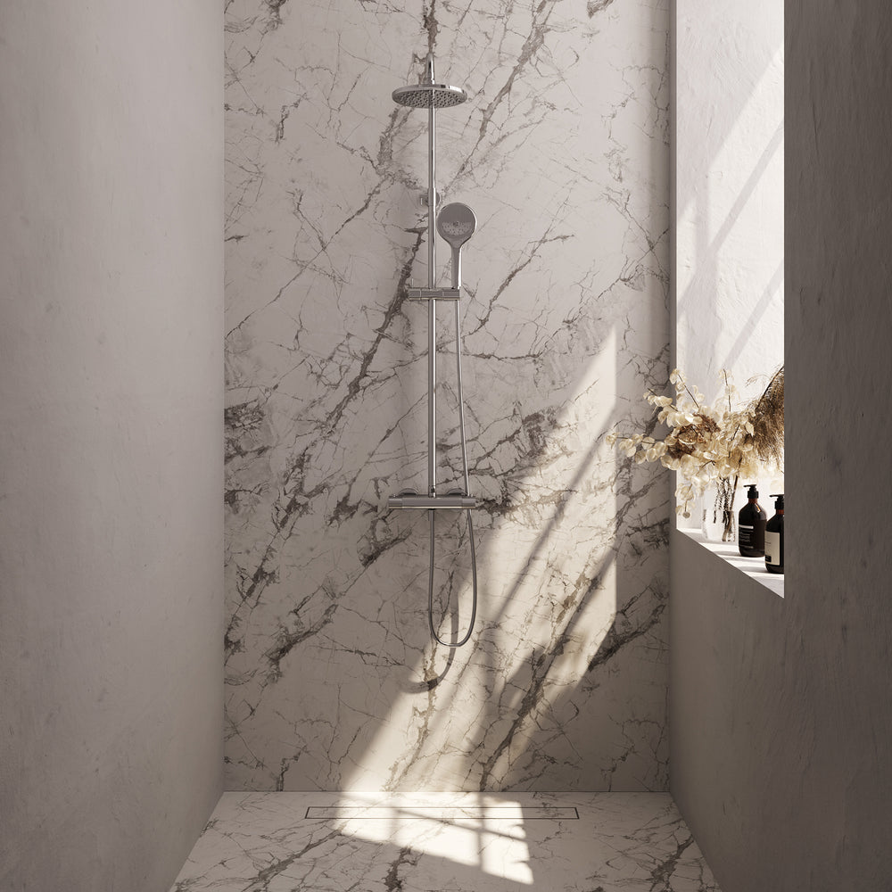 BRAUER Chrome Carving opbouw thermostatische regendouche SET 02 met 20 cm hoofddouche en 3-standen handdouche en doucheslang chroom