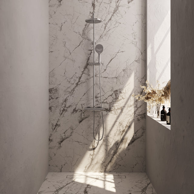 BRAUER Chrome Carving opbouw thermostatische regendouche SET 02 met 20 cm hoofddouche en 3-standen handdouche en doucheslang chroom