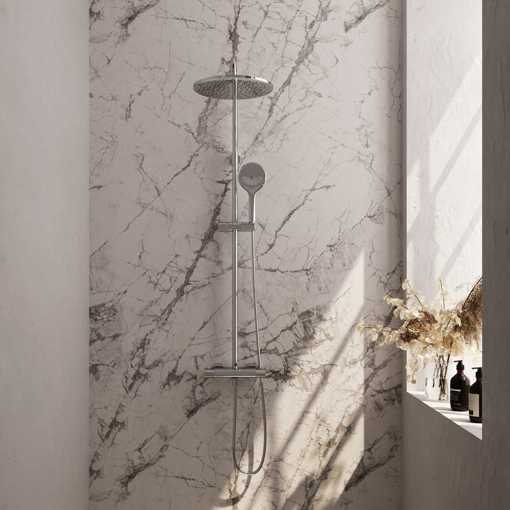 BRAUER Chrome Carving opbouw thermostatische regendouche SET 04 met 30 cm hoofddouche en 3-standen handdouche en doucheslang chroom