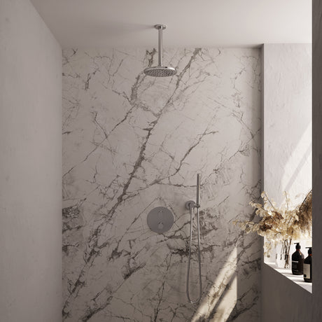 BRAUER Chrome Edition thermostatische inbouw regendouche 3-weg rond SET 77 met 20 cm douchekop en plafondarm en staaf handdouche en doucheslang en wandaansluitbocht chroom 5-CE-271