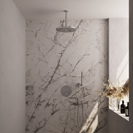 BRAUER Chrome Edition thermostatische inbouw regendouche 3-weg rond SET 78 met 30 cm douchekop en plafondarm en staaf handdouche en doucheslang en wandaansluitbocht chroom 5-CE-272