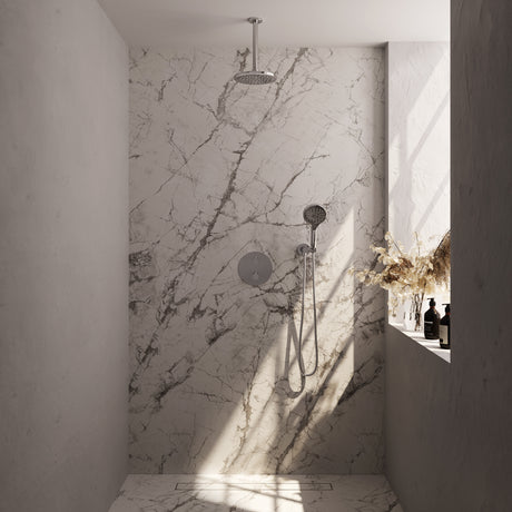 BRAUER Chrome Edition thermostatische inbouw regendouche 3-weg rond SET 83 met 20 cm douchekop en plafondarm en 3-standen handdouche en doucheslang en wandaansluitbocht chroom 5-CE-277