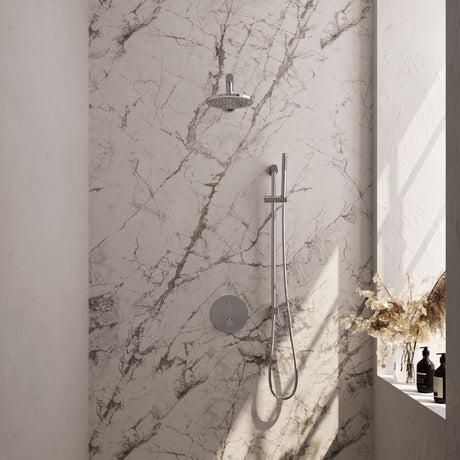 BRAUER Chrome Edition thermostatische inbouw regendouche 3-weg rond SET 85 met 20 cm douchekop en rechte muurarm en staaf handdouche en doucheslang en geïntegreerde glijstang chroom 5-CE-279