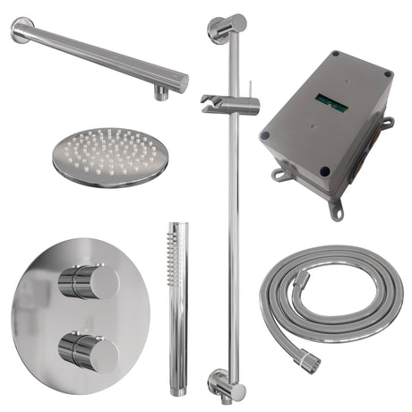 BRAUER Chrome Edition thermostatische inbouw regendouche 3-weg rond SET 85 met 20 cm douchekop en rechte muurarm en staaf handdouche en doucheslang en geïntegreerde glijstang chroom 5-CE-279