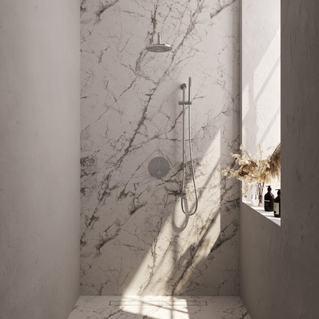 BRAUER Chrome Edition thermostatische inbouw regendouche 3-weg rond SET 87 met 20 cm douchekop en gebogen muurarm en staaf handdouche en doucheslang en geïntegreerde glijstang chroom 5-CE-281