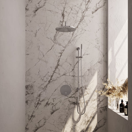 BRAUER Chrome Edition thermostatische inbouw regendouche 3-weg rond SET 88 met 30 cm douchekop en gebogen muurarm en staaf handdouche en doucheslang en geïntegreerde glijstang chroom 5-CE-282