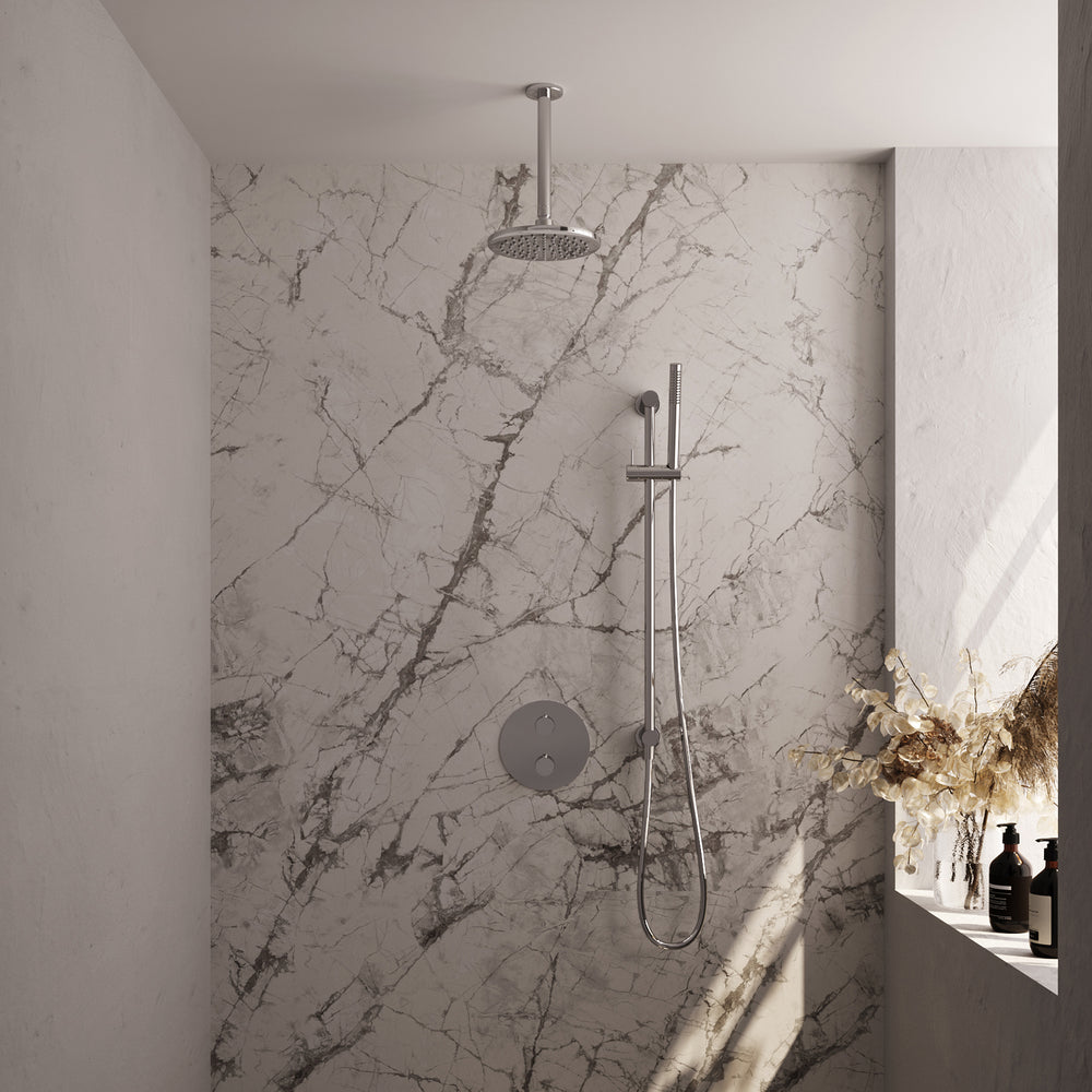 BRAUER Chrome Edition thermostatische inbouw regendouche 3-weg rond SET 89 met 20 cm douchekop en plafondarm en staaf handdouche en doucheslang en geïntegreerde glijstang chroom 5-CE-283