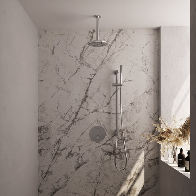 BRAUER Chrome Edition thermostatische inbouw regendouche 3-weg rond SET 89 met 20 cm douchekop en plafondarm en staaf handdouche en doucheslang en geïntegreerde glijstang chroom 5-CE-283