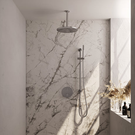 BRAUER Chrome Edition thermostatische inbouw regendouche 3-weg rond SET 90 met 30 cm douchekop en plafondarm en staaf handdouche en doucheslang en geïntegreerde glijstang chroom 5-CE-284