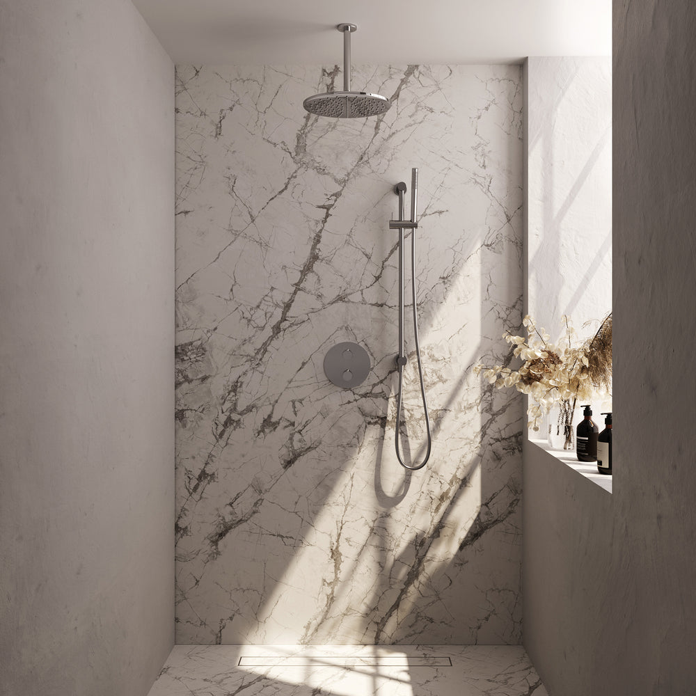 BRAUER Chrome Edition thermostatische inbouw regendouche 3-weg rond SET 90 met 30 cm douchekop en plafondarm en staaf handdouche en doucheslang en geïntegreerde glijstang chroom 5-CE-284