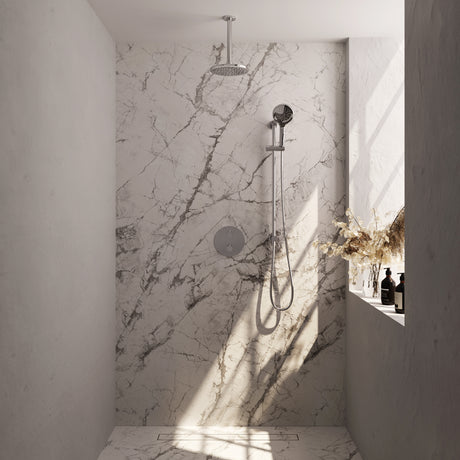 BRAUER Chrome Edition thermostatische inbouw regendouche 3-weg rond SET 95 met 20 cm douchekop en plafondarm en 3-standen handdouche en doucheslang en geïntegreerde glijstang chroom 5-CE-289