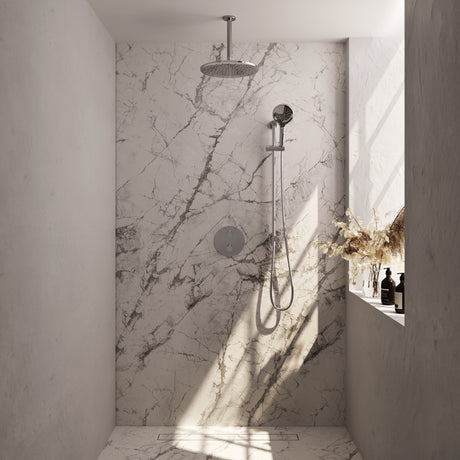 BRAUER Chrome Edition thermostatische inbouw regendouche 3-weg rond SET 96 met 30 cm douchekop en plafondarm en 3-standen handdouche en doucheslang en geïntegreerde glijstang chroom 5-CE-290