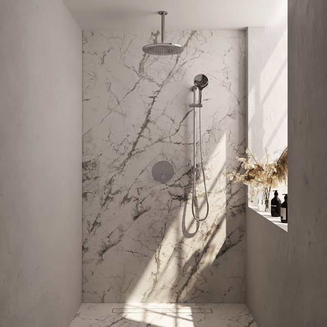 BRAUER Chrome Edition thermostatische inbouw regendouche 3-weg rond SET 96 met 30 cm douchekop en plafondarm en 3-standen handdouche en doucheslang en geïntegreerde glijstang chroom 5-CE-290