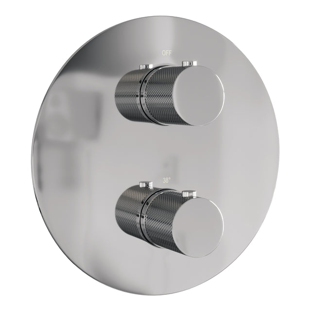 BRAUER Chrome Carving thermostatische inbouw regendouche 3-weg rond SET 75 met 20 cm douchekop en gebogen muurarm en staaf handdouche en doucheslang en wandaansluitbocht chroom