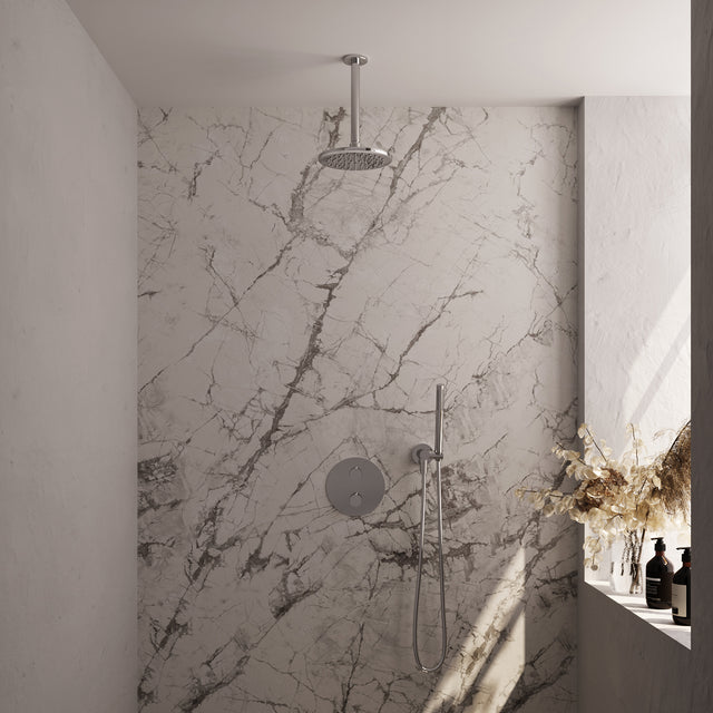 BRAUER Chrome Carving thermostatische inbouw regendouche 3-weg rond SET 77 met 20 cm douchekop en plafondarm en staaf handdouche en doucheslang en wandaansluitbocht chroom