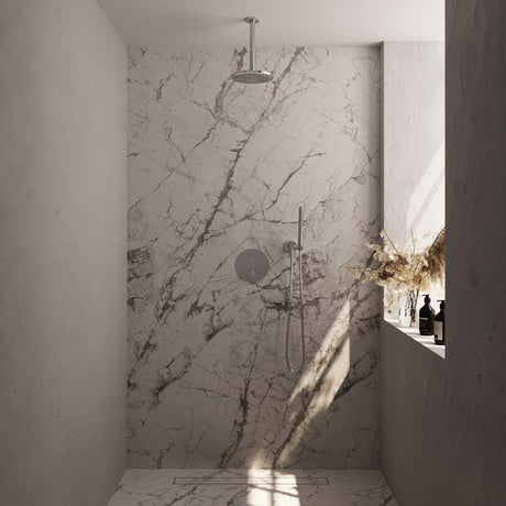 BRAUER Chrome Carving thermostatische inbouw regendouche 3-weg rond SET 77 met 20 cm douchekop en plafondarm en staaf handdouche en doucheslang en wandaansluitbocht chroom