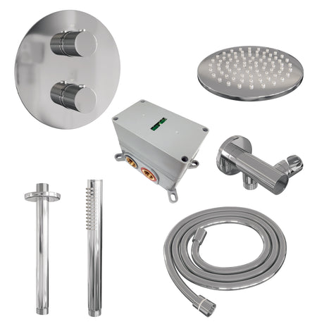 BRAUER Chrome Carving thermostatische inbouw regendouche 3-weg rond SET 77 met 20 cm douchekop en plafondarm en staaf handdouche en doucheslang en wandaansluitbocht chroom