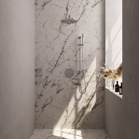 BRAUER Chrome Carving thermostatische inbouw regendouche 3-weg rond SET 86 met 30 cm douchekop en rechte muurarm en staaf handdouche en doucheslang en geïntegreerde glijstang chroom 5-CE-304