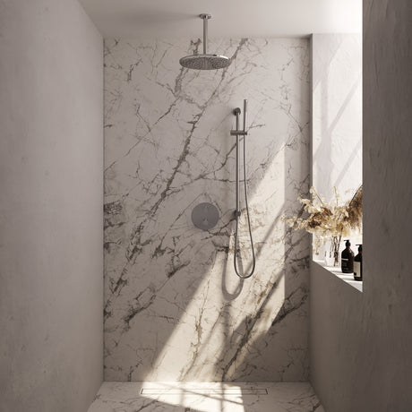 BRAUER Chrome Carving thermostatische inbouw regendouche 3-weg rond SET 90 met 30 cm douchekop en plafondarm en staaf handdouche en doucheslang en geïntegreerde glijstang chroom 5-CE-308