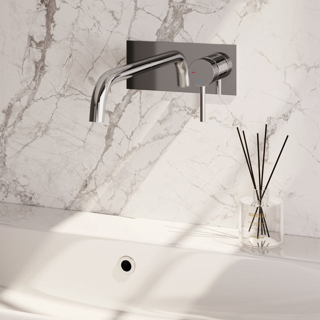 BRAUER Stripe inbouw wastafelmengkraan met gebogen uitloop en afdekplaat model A1 chroom 5-CE-329