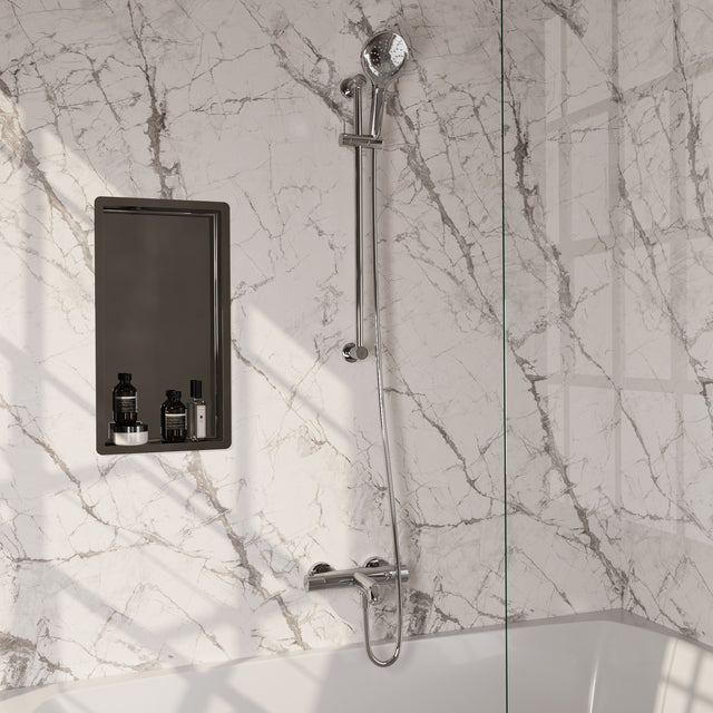 BRAUER Stripe opbouw baddouche thermostaatkraan SET 02 met glijstang en 3-standen handdouche en doucheslang chroom 5-CE-341