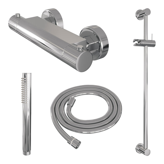 BRAUER Stripe opbouw douche thermostaatkraan SET 01 met glijstang en staaf handdouche en doucheslang chroom 5-CE-345