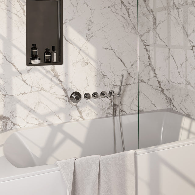 BRAUER Stripe thermostatische inbouw badkraan SET 01 met uitloop en staaf handdouche en doucheslang en wandaansluitbocht chroom 5-CE-357