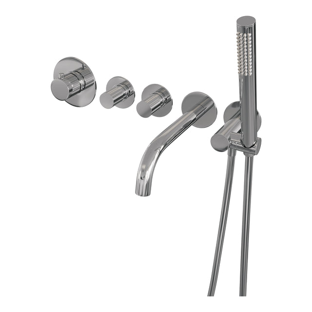 BRAUER Stripe thermostatische inbouw badkraan SET 01 met uitloop en staaf handdouche en doucheslang en wandaansluitbocht chroom 5-CE-357