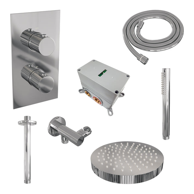 BRAUER Stripe thermostatische inbouw regendouche 3-weg rechthoekig SET 15 met 25 cm douchekop en plafondarm en staaf handdouche en doucheslang en wandaansluitbocht chroom 5-CE-393