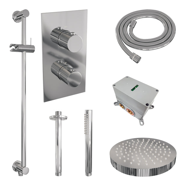 BRAUER Stripe thermostatische inbouw regendouche 3-weg rechthoekig SET 21 met 25 cm douchekop en plafondarm en staaf handdouche en doucheslang en geïntegreerde glijstang chroom 5-CE-405