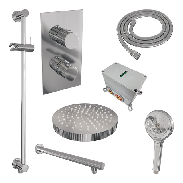 BRAUER Stripe thermostatische inbouw regendouche 3-weg rechthoekig SET 22 met 25 cm douchekop en rechte muurarm en 3-standen handdouche en doucheslang en geïntegreerde glijstang chroom 5-CE-407