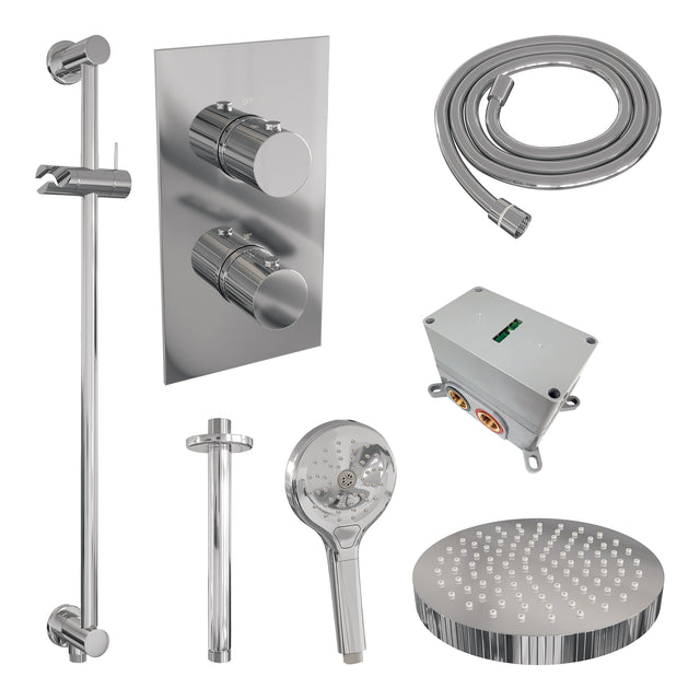 BRAUER Stripe thermostatische inbouw regendouche 3-weg rechthoekig SET 24 met 25 cm douchekop en plafondarm en 3-standen handdouche en doucheslang en geïntegreerde glijstang chroom 5-CE-411