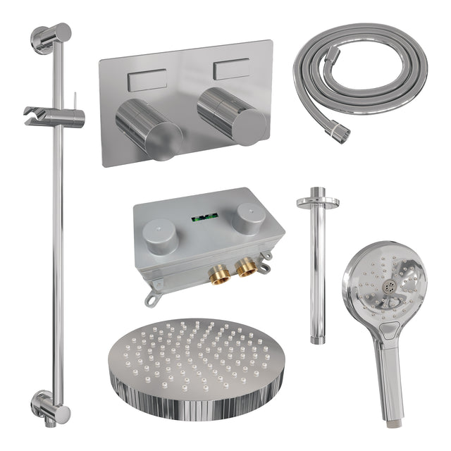 BRAUER Stripe thermostatische inbouw regendouche met drukknoppen SET 36 met 25 cm douchekop en plafondarm en 3-standen handdouche en doucheslang en geïntegreerde glijstang chroom 5-CE-435