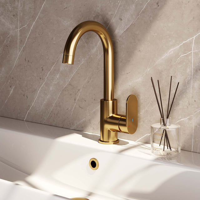 BRAUER Gold Edition hoge opbouw wastafelmengkraan met draaibare ronde uitloop model C goud geborsteld PVD