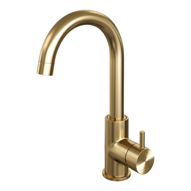 BRAUER Gold Edition hoge opbouw wastafelmengkraan met draaibare ronde uitloop model B goud geborsteld PVD