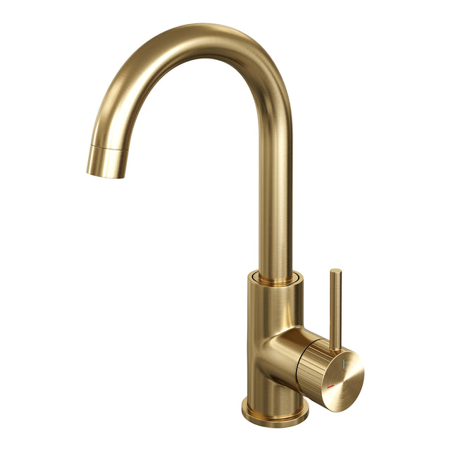 BRAUER Stripe hoge opbouw wastafelmengkraan met draaibare ronde uitloop model A goud geborsteld PVD 5-GG-003-R5