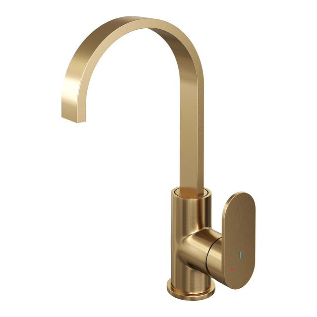 BRAUER Gold Edition hoge opbouw wastafelmengkraan met draaibare platte uitloop model C goud geborsteld PVD